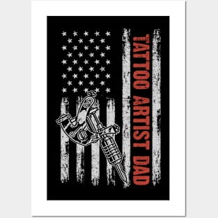 Tattoo Artist Dad American Flag Father's Day 4th Of July Gift Posters and Art